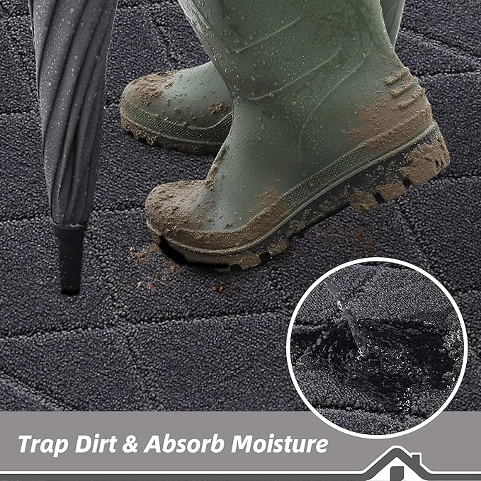 BEQHAUSE Dirt Trapper Door Mat 24" x 60", Doormat Non-Slip Entryway Rugs Washable, Dog Door Mat Stain Resistant and Absorbent Welcome Floor Mat for Front Back Door, Muddy Wet Shoes & Paws, Dark Grey-Ruum Studio Home