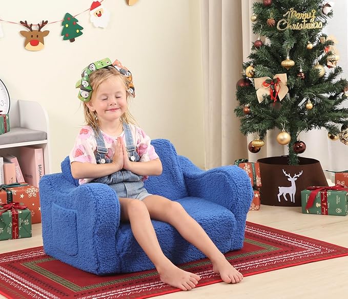 Kids Chairs for Toddler, 2-in-1 Toddler Soft Sherpa Couch Fold Out, Convertible Sofa to Lounger for Girls and Boys, Sky Blue-Ruum Studio Home