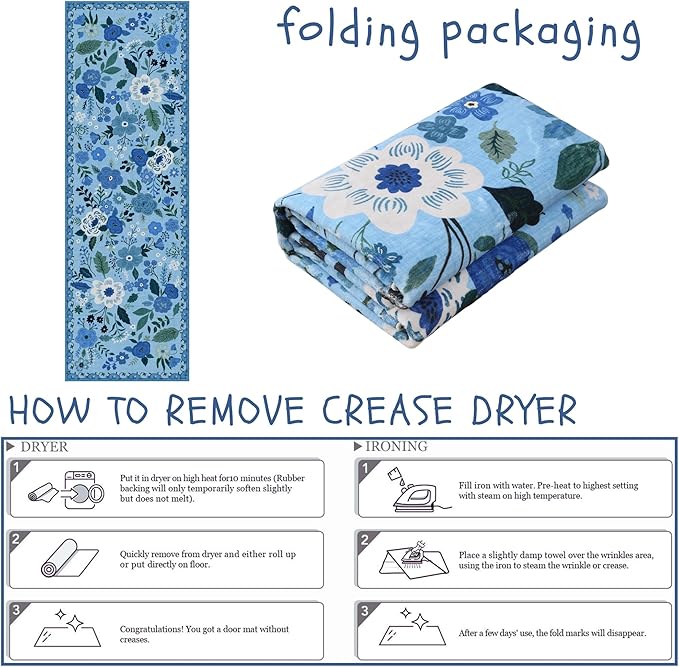 Runner Rug for Hallways Kitchen Rug Non Slip 2'x 6' Washable Runner Rugs with Rubber Backing Soft Floral Carpet Runner for Hallways, Kitchen, Laundry, Bedroom, Bathroom(Blue)-Ruum Studio Home