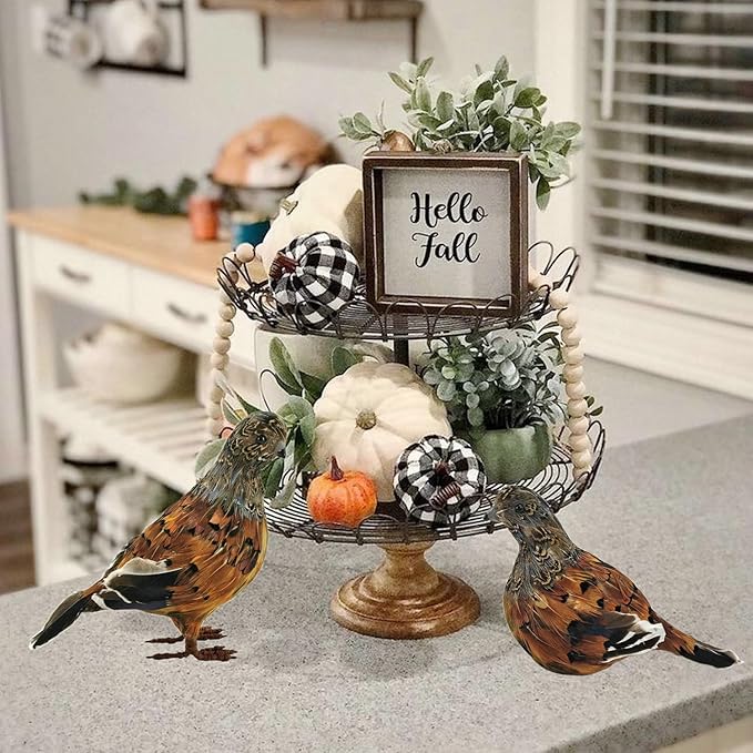 naturevibe 7.5 Inches Feathered Quail Set of 2 Fall Decorations,Artificial Woodland Animals Fall Figurines with Natural Feather as Centerpiece Table Decorations or Autumn Harvest Decor-Ruum Studio Home