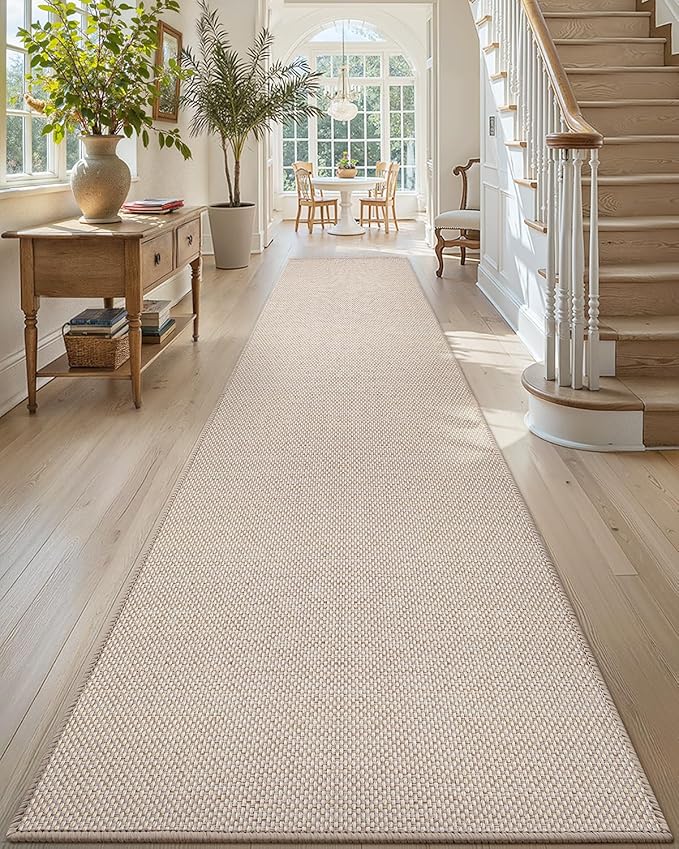 Color&Geometry Door Mat 2'4"x12' Runner Rug with Rubber Backing, Non Slip Washable Hallway Kitchen, Carpet Runners for Hallway Living Room Bedroom, Beige (Rolled-up NO Creases)-Ruum Studio Home