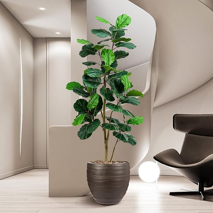 Artificial Fiddle Leaf Fig Tree, 7FT Tall Faux Ficus Lyrata Fake Tree in White Pot, Artificial Tree Indoor Decor, Fiddle Leaf Fig Tree Fake Plant for Home Office Living Room Decoration Modern-Ruum Studio Home