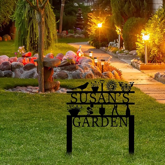 Personalized Garden Sign, Custom Garden Tools Sign with Stakes, Garden Sign with Last Name, Personalized Flower Garden Name Sign, Yard Sign, Lawn Sign, Custom Family Name Garden Sign, Farmhouse Decor-Ruum Studio Home