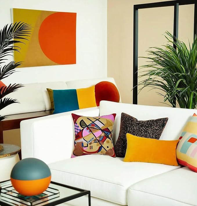 Kandinsky Modern Couch Pillow Cover - Yellow Gold | Abstract, Contemporary, Outdoor, Mid Century Chair Cushions | Handmade Wool Size 18x18-Ruum Studio Home