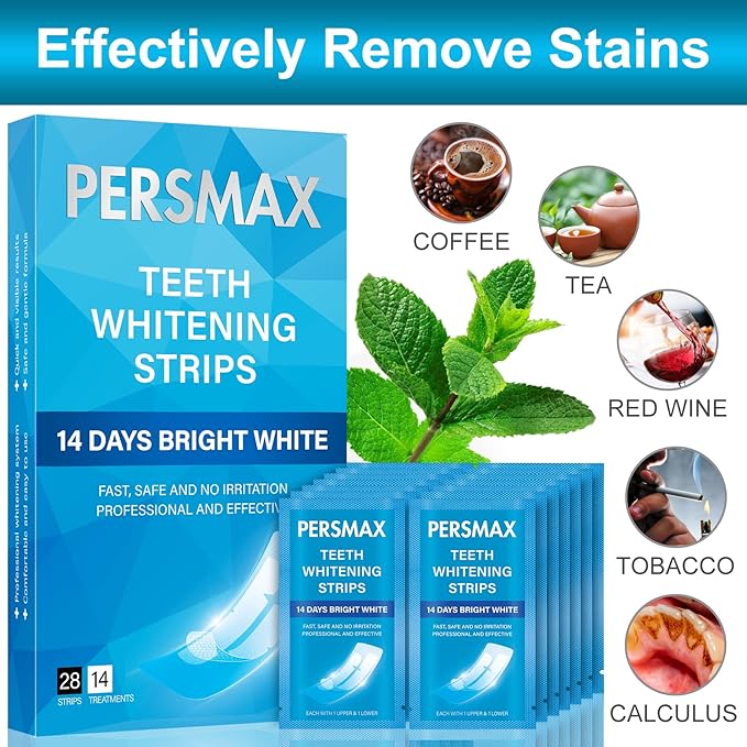 Teeth Whitening Strips for Sensitive Teeth Enamel Safe Whitening Kit No-Slip Remove Coffee Wine Smoking Stains Professional 14 Treatments 28 Strips-Ruum Studio Home