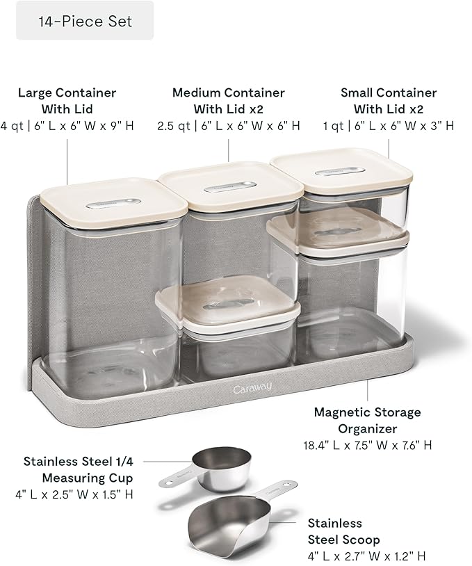 Caraway 14-Piece Glass Airtight Food Storage Containers with Lids – Non-Toxic, BPA-Free Kitchen Storage Containers – Stackable, Space-Saving Airtight Containers for Dry Goods and More - Cream-Ruum Studio Home