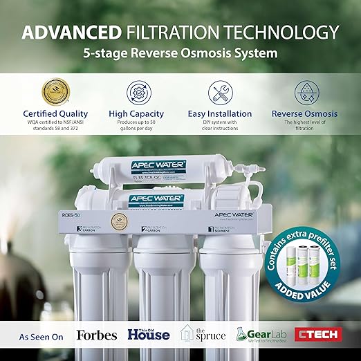 APEC Water Systems ROES-50 Essence Series Top Tier 5-Stage WQA Certified Ultra Safe Reverse Osmosis Drinking Water Filter System with Extra High Capacity Pre-Filter Set Stage 1-3-Ruum Studio Home