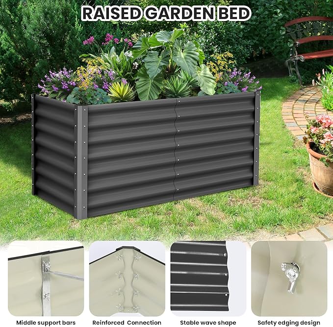 Large Outdoor Planter Boxes Kit Set of 2,6x3x2ft Galvanized Raised Bed Planter with Open-Ended Base Design, Elevated for Outdoor Plants, Durable Raised Bed for Gardening,Green-Ruum Studio Home