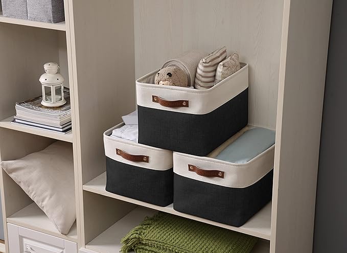 DECOMOMO Storage Bins Fabric Storage Baskets for Shelves, Linen Closet Organization Toys Nursery (Black and White, Large - 3 Pack)-Ruum Studio Home