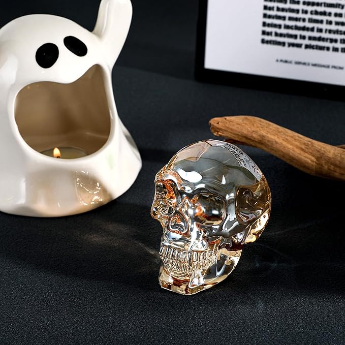 Model Statue for Home Décor Crystal Skull Decorative Figurine Gifts for Women Husbands Halloween Head Figurine Decoration Gift (Champagne Color Skull)-Ruum Studio Home