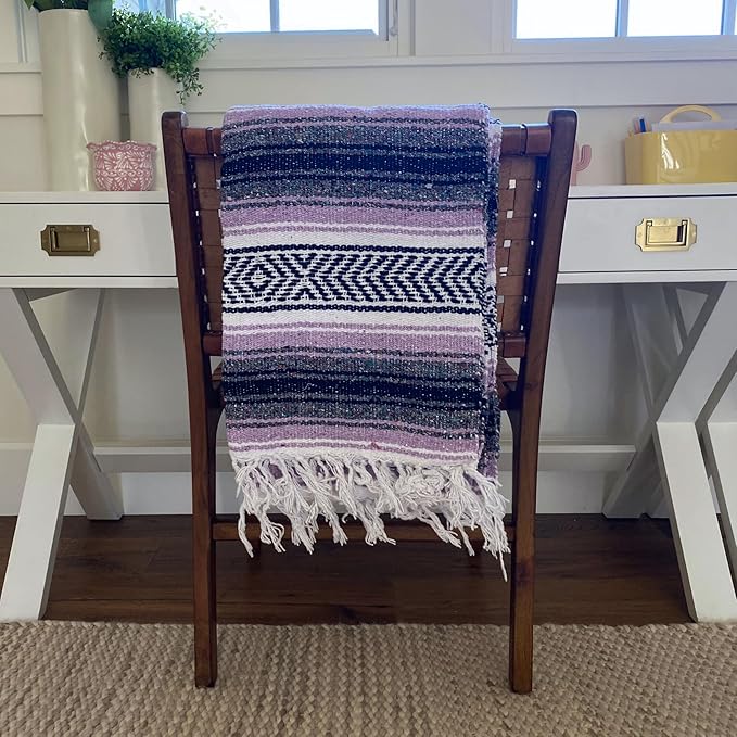 Del Mex Classic Mexican Blanket, Large Authentic Woven Falsa Throw (70"x50"), Artisan Southwest Décor for Beach, Yoga, Outdoors (Lavender)-Ruum Studio Home