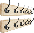 Dseap Coat Rack Wall: 24" Long, Patented, Heavy-Duty, 6-Double-Hooks Wooden Wall Mounted Coat Rack Coat Hanger Hook Rail for Winter Coats Hat Jacket Clothing, Light Brown, Pack of 2-Ruum Studio Home