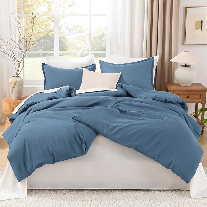 Litanika Comforters King Size Ocean Blue, 3 Pieces Lightweight Solid Bedding Set & Collections, All Season Fluffy Bed Set (104x90 Inches Comforter & 2 Pillowcases)-Ruum Studio Home