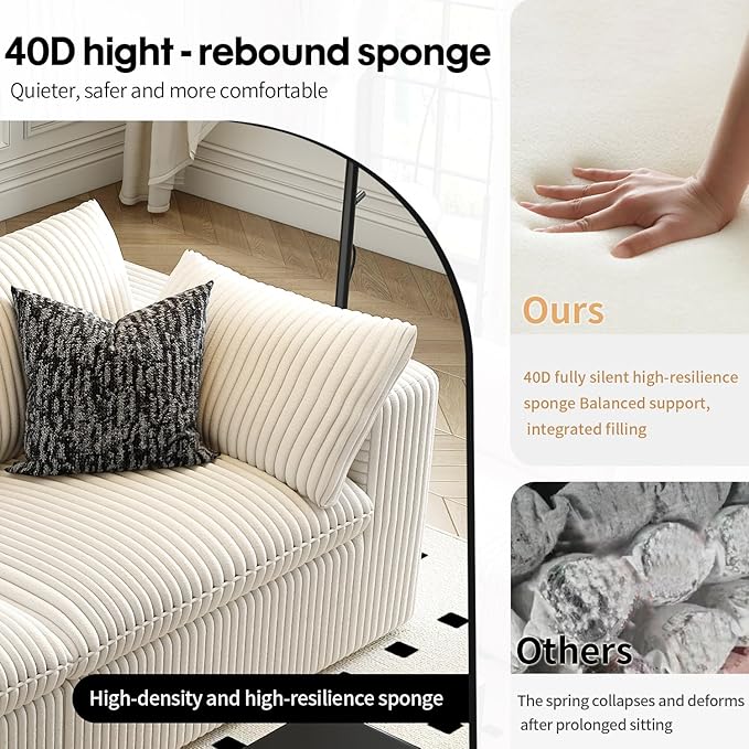 LoveSeat Cloud Couch Modular Sectional Sofa for Living Room,Modern Sofa with Deep Seat，2 Seater Boneless Couch with Ottoman,Comfy Upholstered Couches for Apartment, Studio, Office,Bedroom，White-Ruum Studio Home