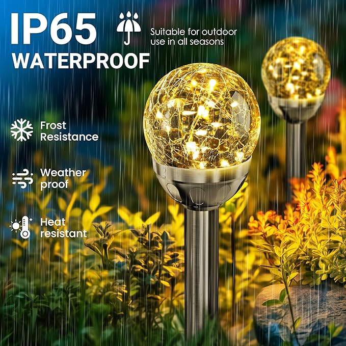 SOLPEX Solar Garden Lights String, 6 Pack Outdoor Christmas Decoration Warm White Solar Powered Cracked Glass Ball Lights, Waterproof for Patio Decoration-Ruum Studio Home