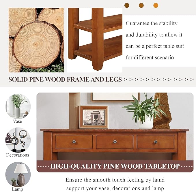 Solid Wood Console Table Entryway Table with Storage Drawers and Bottom Shelf Sofa Table for Entry Hallway Foyer Sofa Couch Table,Fully Assembled (48.8" Brown)-Ruum Studio Home