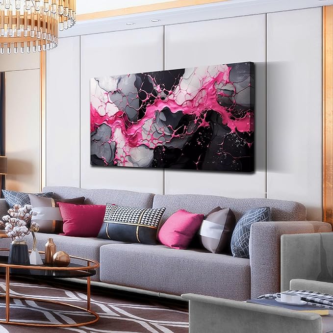GUGIKA Abstract Wall Art for Living Room, Pink Canvas Wall Decor for Girls Bedroom Decor, Pigment Texture Print, Size 29x59 Inches-Ruum Studio Home