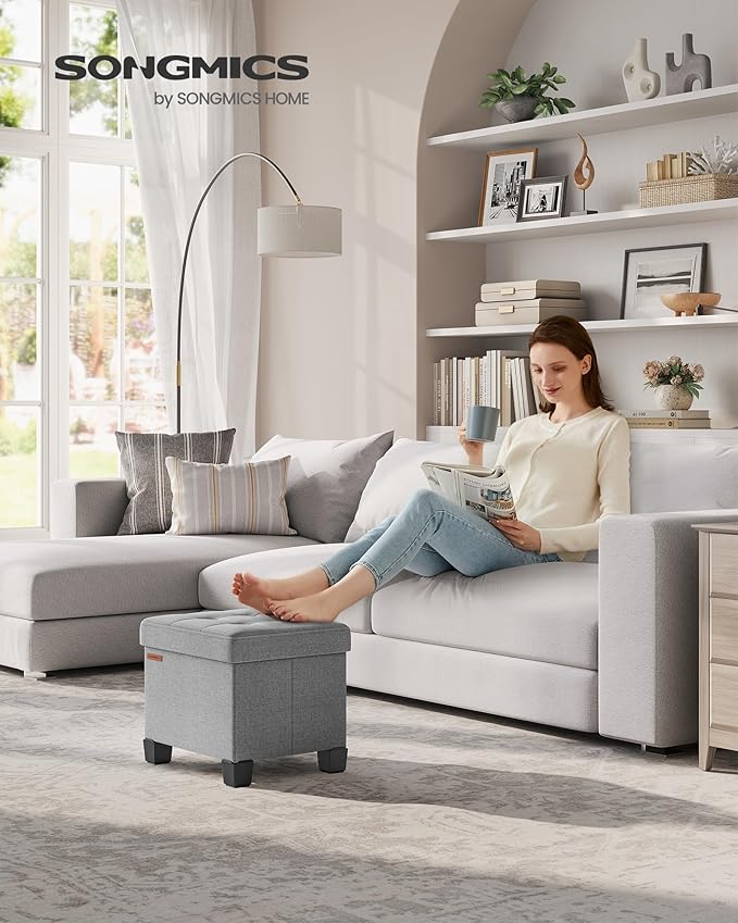 SONGMICS Storage Ottoman, Small Ottoman Foot Rest with Legs, 12.6 x 15.8 x 13.2 Inches Foot Stool, Load up to 660 lb, for Living Room, Bedroom, Dorm, Dove Gray ULSF012G02-Ruum Studio Home
