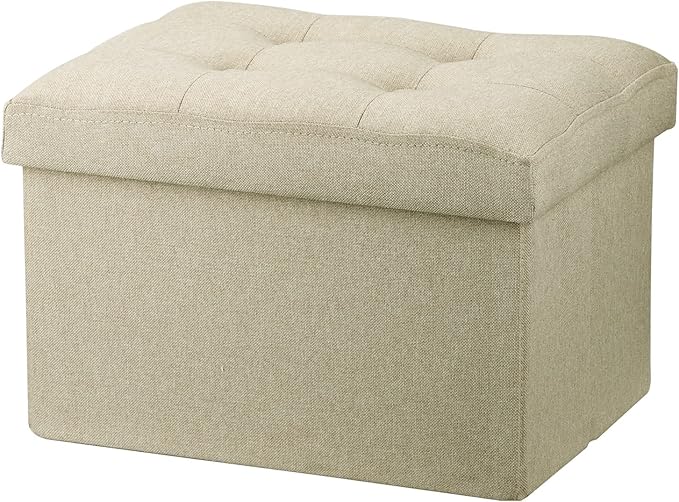 LINMAGCO Ottoman Storage Ottoman with Storage Small Foot Rest Stool Under Desk Stool Short Folding Footrest Linen Cloth Beigh 16X12X12IN-Ruum Studio Home