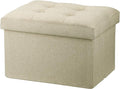 LINMAGCO Ottoman Storage Ottoman with Storage Small Foot Rest Stool Under Desk Stool Short Folding Footrest Linen Cloth Beigh 16X12X12IN-Ruum Studio Home