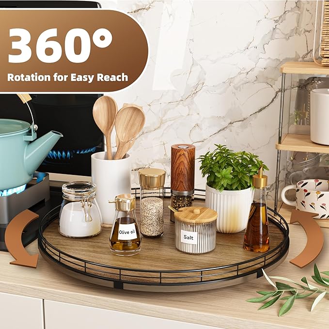 Acacia Wood 18" Lazy Susan Turntable Organizer for Table Top, Farmhouse Large Round Lazy Susan for Cabinet Kitchen Centerpieces Dining Table, for Condiments Charcuterie, Bathroom Vanity Tray Decor-Ruum Studio Home