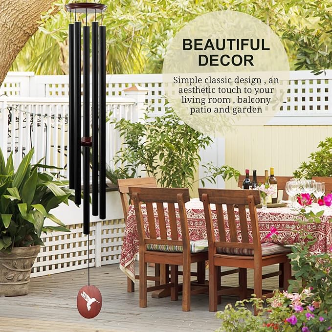 60" Wind Chimes Outdoor, WindChimes Large Wind Chimes for Outside Deep Tone with 5 Tuned Tubes and S Hook, Wind Chime Outdoor Decoration for Patio, Garden, Yard (Hummingbird)-Ruum Studio Home