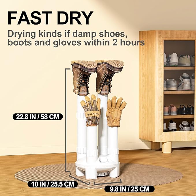 Boot Dryer, Shoe Dryer and Glove Dryer with Timer and Fan, White-Ruum Studio Home