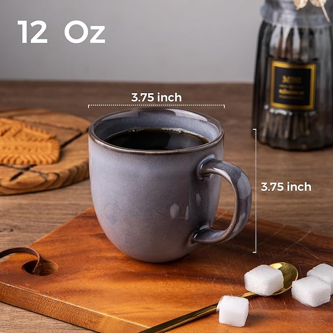 AmorArc 12oz Coffee Mugs, Ceramic Coffee Mugs set of 4 for Man, Woman, Dad, Mom, Modern Coffee Mugs with handle for Latte/Cappuccino/Milk/Cocoa. Dishwasher&Microwave Safe, Gray-Reactive Glaze-Ruum Studio Home