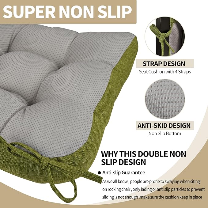 BUYUE Chair Cushion Set for Rocking Chair, Back Pillow & Seat Cushion with Ties, Original Woven Fabric Non-Slip Chair Pads for Elderly Sitting, Grass Green-Ruum Studio Home