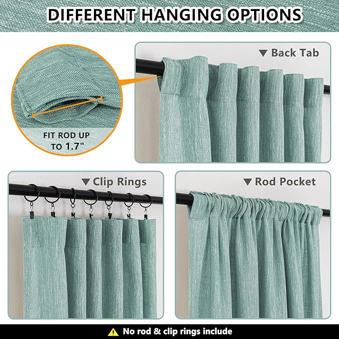 MYSKY HOME Semi Sheer Curtains for Sliding Door 95 Inches Long 2 Panels, Farmhouse Ceiling Curtains Living Room Light Filtering Back Tab Elegant Style Soft Fabric, 50" x 95", Turquoise, 2 Piece-Ruum Studio Home