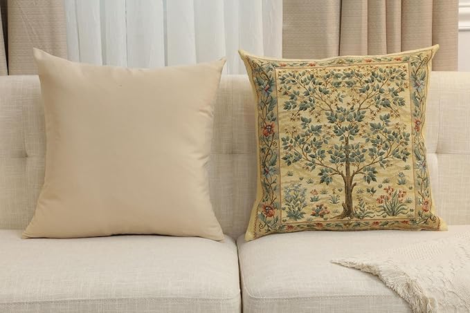 Charlotte Home Furnishings Throw Pillow Covers, Decorative Boho Pillow Covers for Couch, Light Tree of Life Square Cushion Cases 18x18 in, European Cotton Jacquard Woven for Cozy Bedroom Decor-Ruum Studio Home