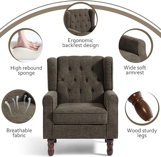 Lumibee High Back Accent Chair Set of 2,Upholstered Wingback Armchair with Solid Wood Legs for Small Spaces,Comfy Single Sofa Chair for Living Room,Bedroom,Office-Taupe-Ruum Studio Home