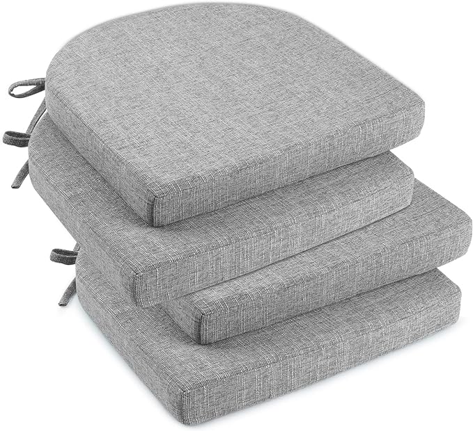downluxe Indoor Chair Cushions for Dining Chairs, Soft and Comfortable Textured Foam Kitchen Chair Pads with Ties and Non-Slip Backing, 16" x 16" x 2", Light Grey, 4 Pack-Ruum Studio Home