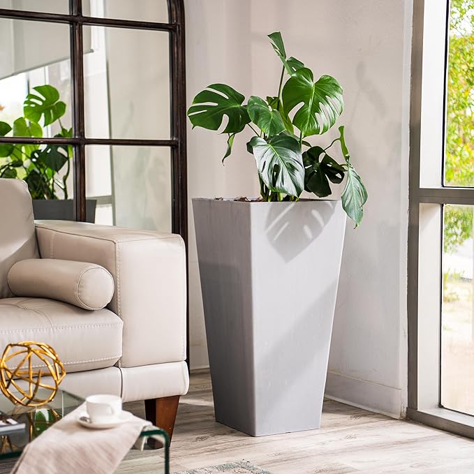 XBrand Modern 30-Inch Tall Square Planter, Tapered, Perfect for Indoor & Outdoor, Patio Decor, Set of 2, Gray-Ruum Studio Home