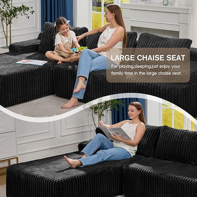 Hobestluk Modular Sectional Sofa Couches 108" L-Shape Couch 3 Seat Modular Sofa Memory Foam Sectional Couches for Living Room, Boneless Couch with Oversized Chaise (Black, Left Facing)-Ruum Studio Home