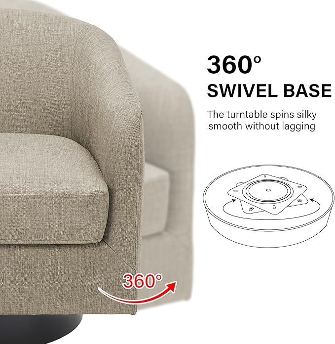Swivel Barrel Accent Chair, Modern Round Linen Arm Chair for Living Room, Bedroom, Comfy Club Reading Chairs for Adults, Linen Fabric, Light Brown, Set of 2-Ruum Studio Home