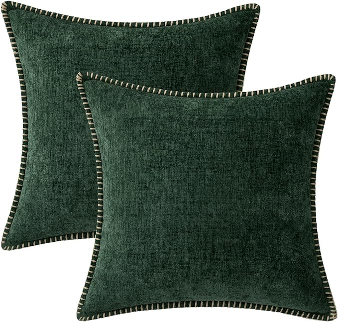MIULEE Pack of 2 Christmas Pillow Covers 20x20 Inch Dark Green Farmhouse Decorative Throw Pillow Covers with Stitched Edge Soft Chenille Solid Dyed Couch Pillow Covers for Sofa Bed Living Room-Ruum Studio Home
