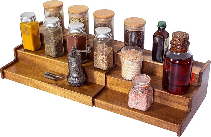 Acacia Wood 3 Tiered Spice Rack, 3 Tier Spice Organizer for Cabinet or Kitchen-Ruum Studio Home