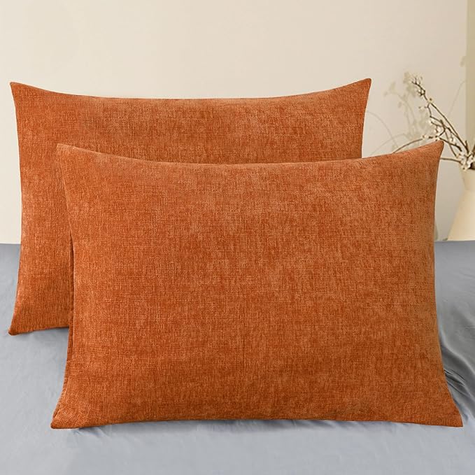 CaliTime Fall Throw Pillow Covers Decorative 20 X 26 Inches Pack of 2 Cozy Chenille Standard Pillow Shams Cases for Couch Sofa Bed Living Room Home Burnt Orange-Ruum Studio Home