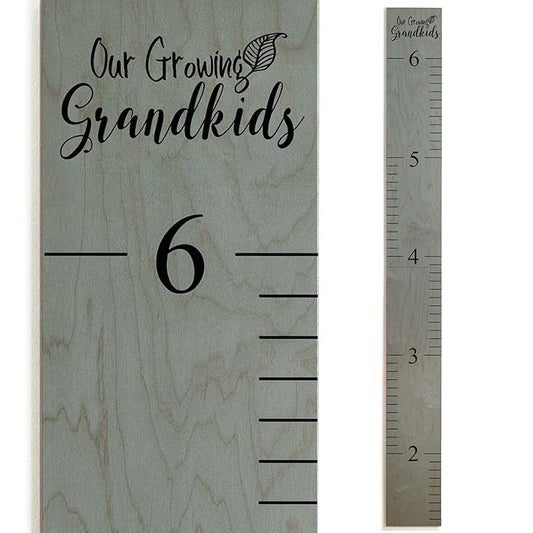 Wooden Growth Chart – Kids Height Chart, Wall Measurement for Kids, Height Chart for Wall, Growth Ruler for Children – Our Growing Grandkids, Gray (63"x6.7")-Ruum Studio Home