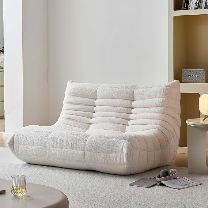 Bean Bag Chair for Adults, Oversized Loveseat Fireside Chair Comfy Lazy Floor Sofa, 2 Seater Lazy Sofa Couch Memory Foam Bean Bag for Living Room, Bedroom Apartment Office (Beige)-Ruum Studio Home