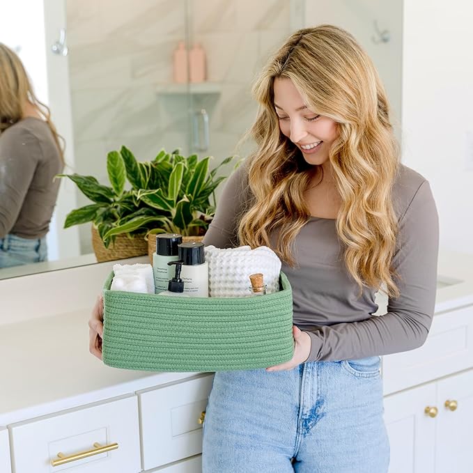 NaturalCozy 13.5”x8.5”x5.5” Rectangle Storage Baskets for Shelves 3 Pack | Cotton Rope Woven Small Baskets for Organizing | Small Storage Bins for Nursery, Bathroom, Closet, Shelf, Decorative-Ruum Studio Home