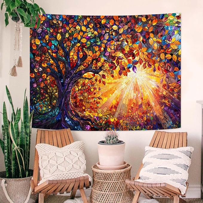 Lunerfex Tree of Life Tapestry Stained Glass Tapestry Wall Decor Tapestries for Bedroom Art Tapestries Wall Hanging for Bedroom Living Room Glass-Tree-03 60"x80"-Ruum Studio Home