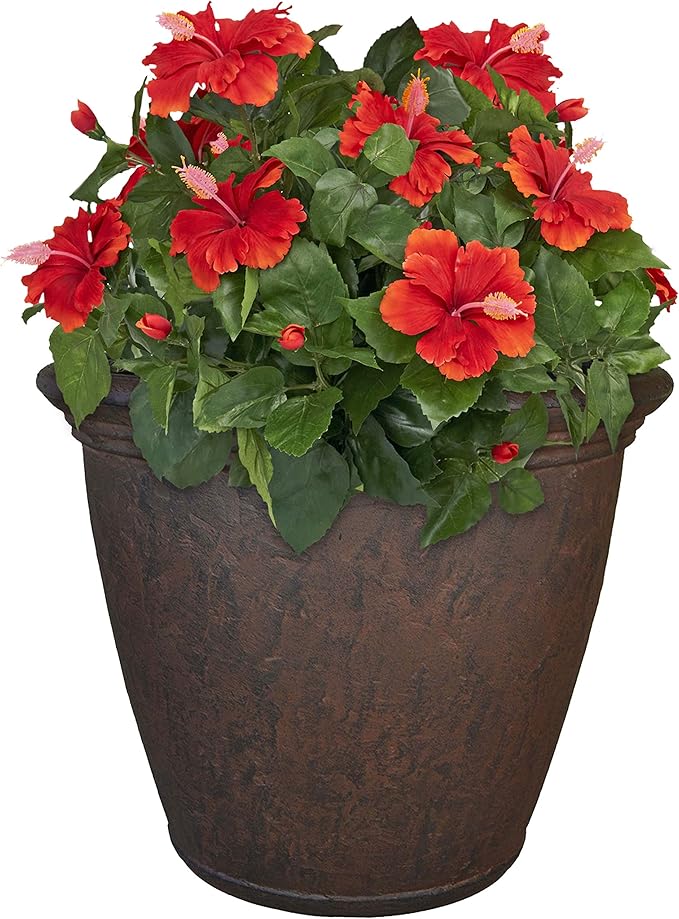 Sunnydaze 24-Inch Anjelica Large Plastic Pot for Plants - Outdoor Polyresin Round Planter with Drillable Drainage Holes - Rust-Ruum Studio Home