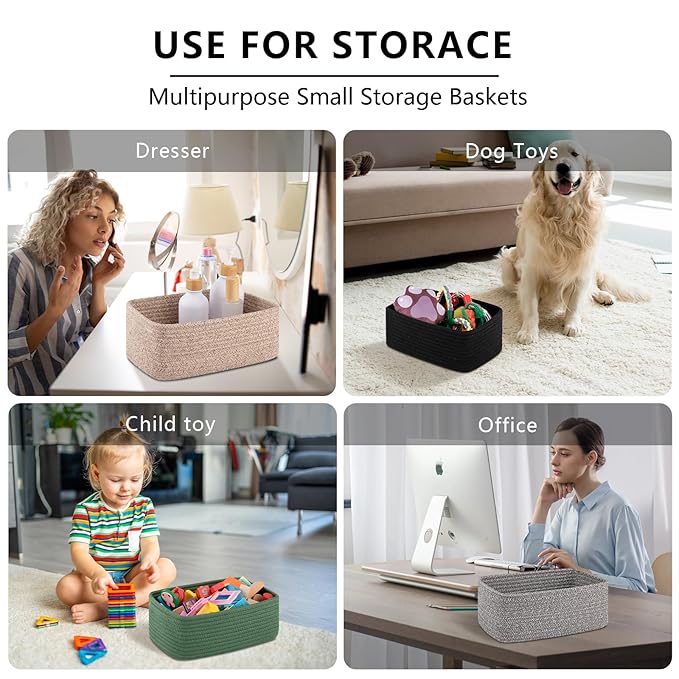 4 Pack Small Storage Shelf Baskets for Organizing, Mini Woven Rope Storage Bins for Towels, Cute Decorative Closet Organizer，Baby Nursery, Gift Empty Baskets -13.78''Lx9.84''Wx5.51''H-Brown-Ruum Studio Home