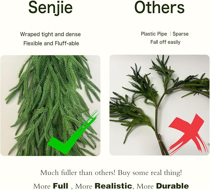 Senjie 6FT 2PCS Christmas Garlands Norfolk Pine Garland Real Touch Artificial Faux Greenery Garland for Holiday Indoor Outdoor Decor-Ruum Studio Home