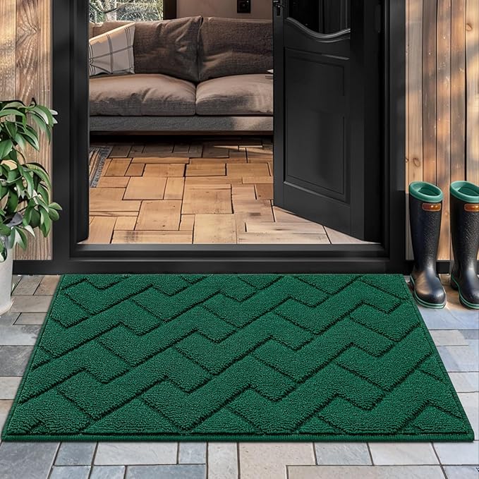hicorfe Front Door Mat Outside Entrance,20"x31.5" Absorbent Muddy Dirt Resist Welcome Door Mats Outdoor Indoor,Stain and Fade Resistant,Non Slip Backing Entry Mat Doormat for Entryway(Evergreen)-Ruum Studio Home