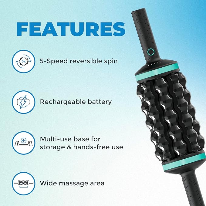 Chirp RPM Rolling Percussive Massager – Deep Tissue Muscle Massager and Back Roller with Hands-Free Base, Rechargeable Leg Massager Roller, 5-Speed Massage Roller Stick for Legs, Foot & Calf Massager-Ruum Studio Home