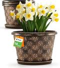 10 Inch Planter Pots for Plants, 4 Pack Plastic Large Flower Pots Indoor Outdoor, Resin Plant Pot with Drainage & Saucer, Retro Decorative Garden Pot with Removable Trays for House-Ruum Studio Home
