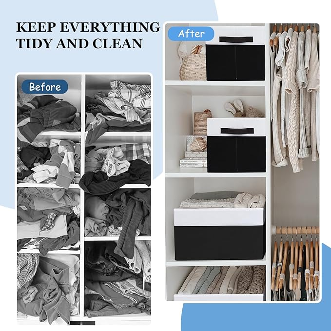Criusia 8 Pack Large Storage Baskets for Room Organization, Multi-Purpose Bins for Closet, Shelves, Kitchen, Office, Decorative Fabric Foldable Storage Boxes with Handles (14L*10W*9.5H)-Ruum Studio Home